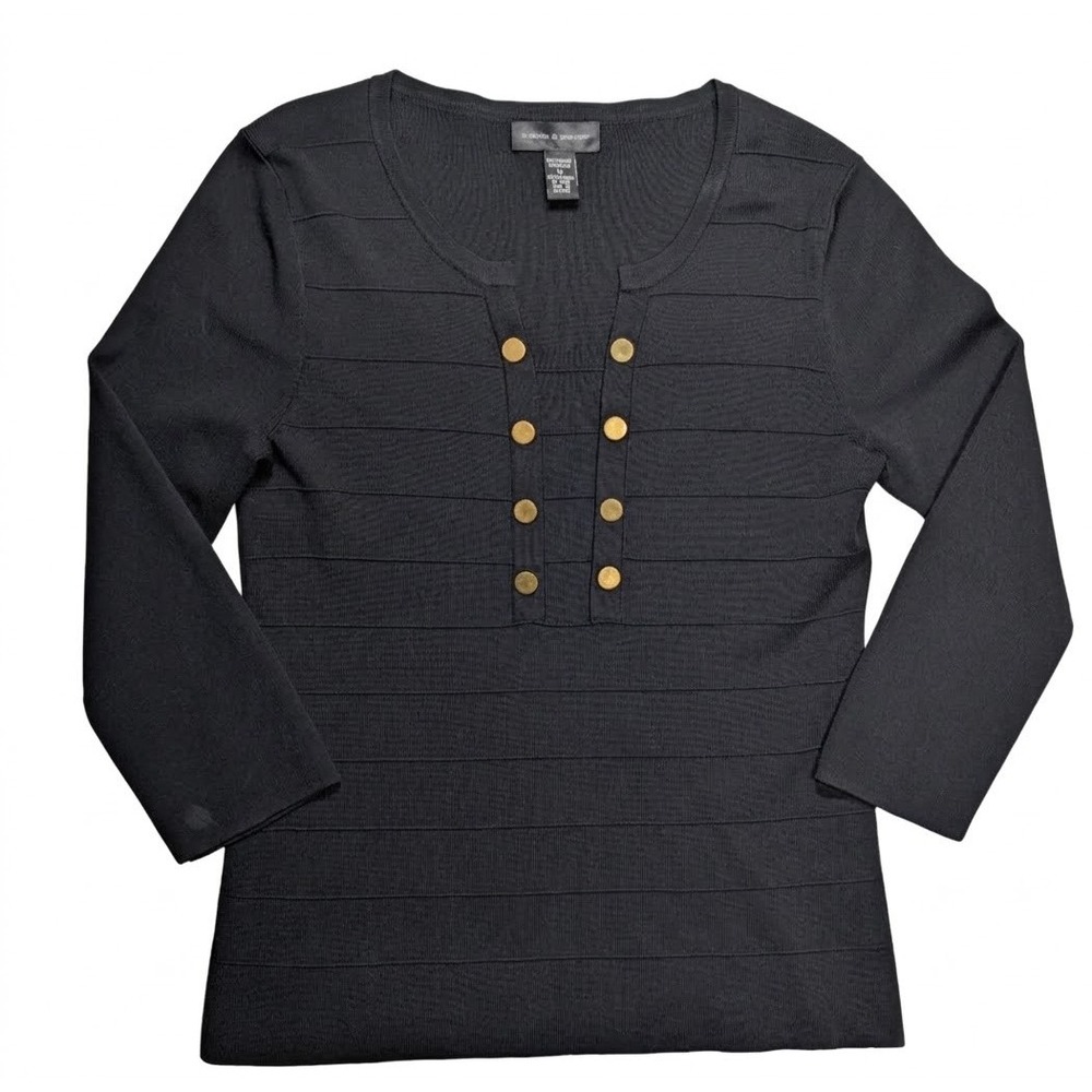 Cable & Gauge Womens 3/4 Sleeve Top MC61592 Viscose Nylon Black Slim M 80s Style